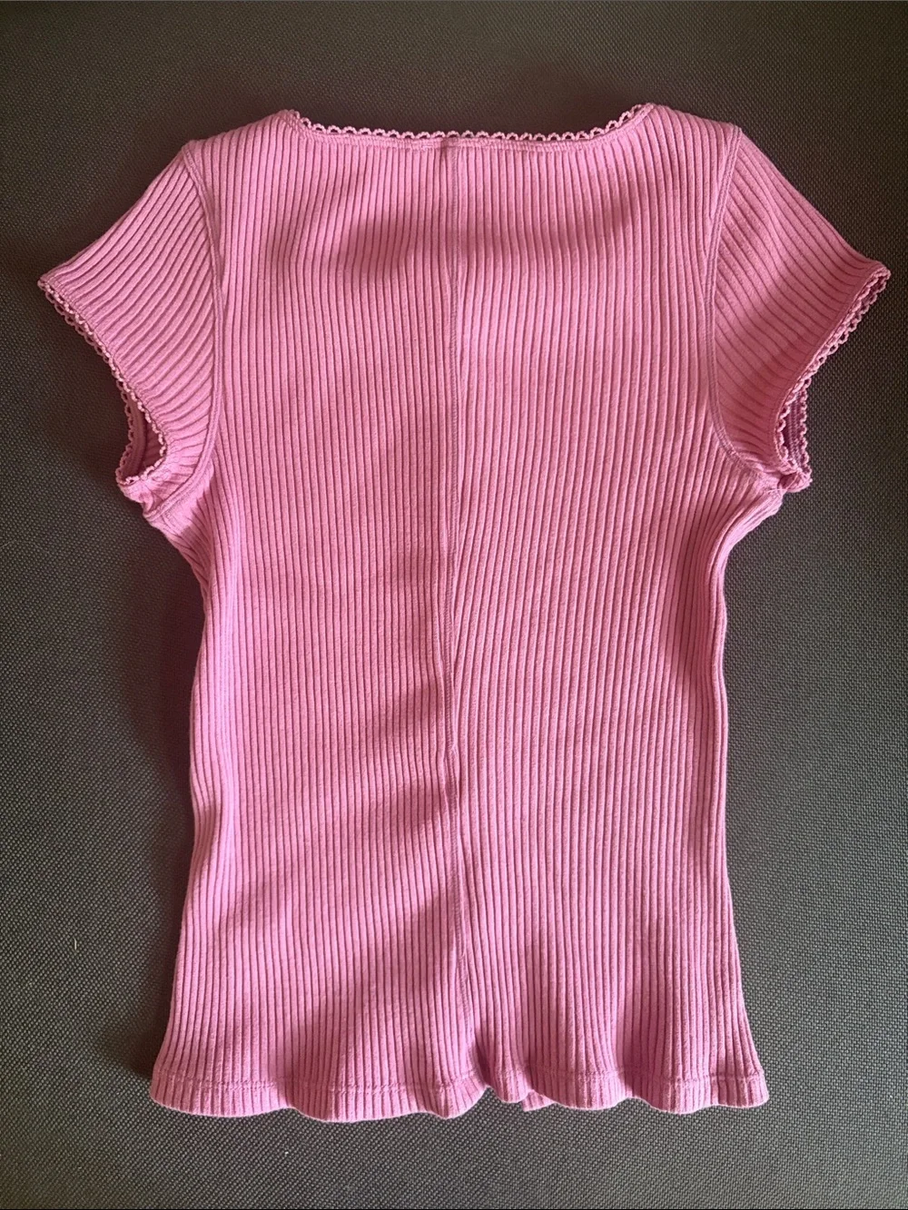 Free People Pink Ribbed Short-Sleeve Button-Front Top